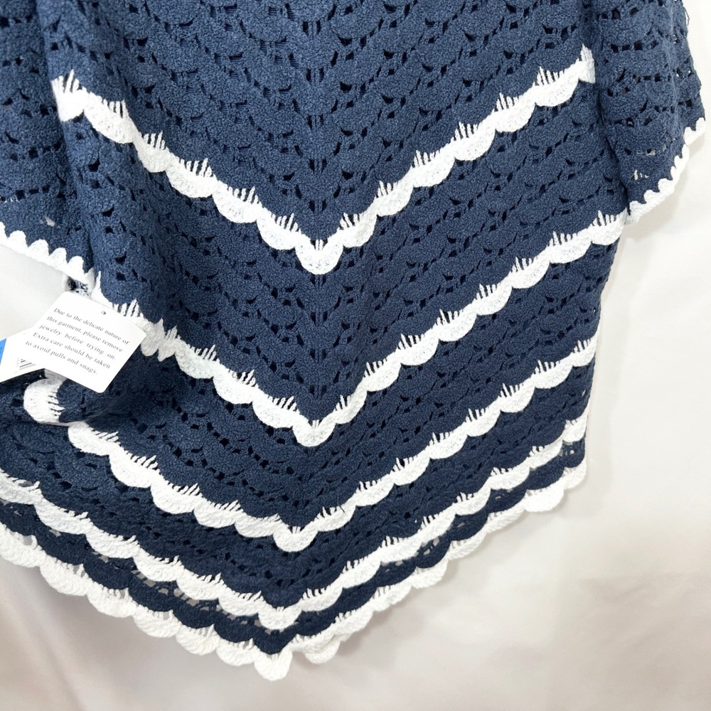 Alfred Dunner XL Crochet Top Navy White Chevron Scalloped Nautical Tunic 781 - Picture 8 of 11